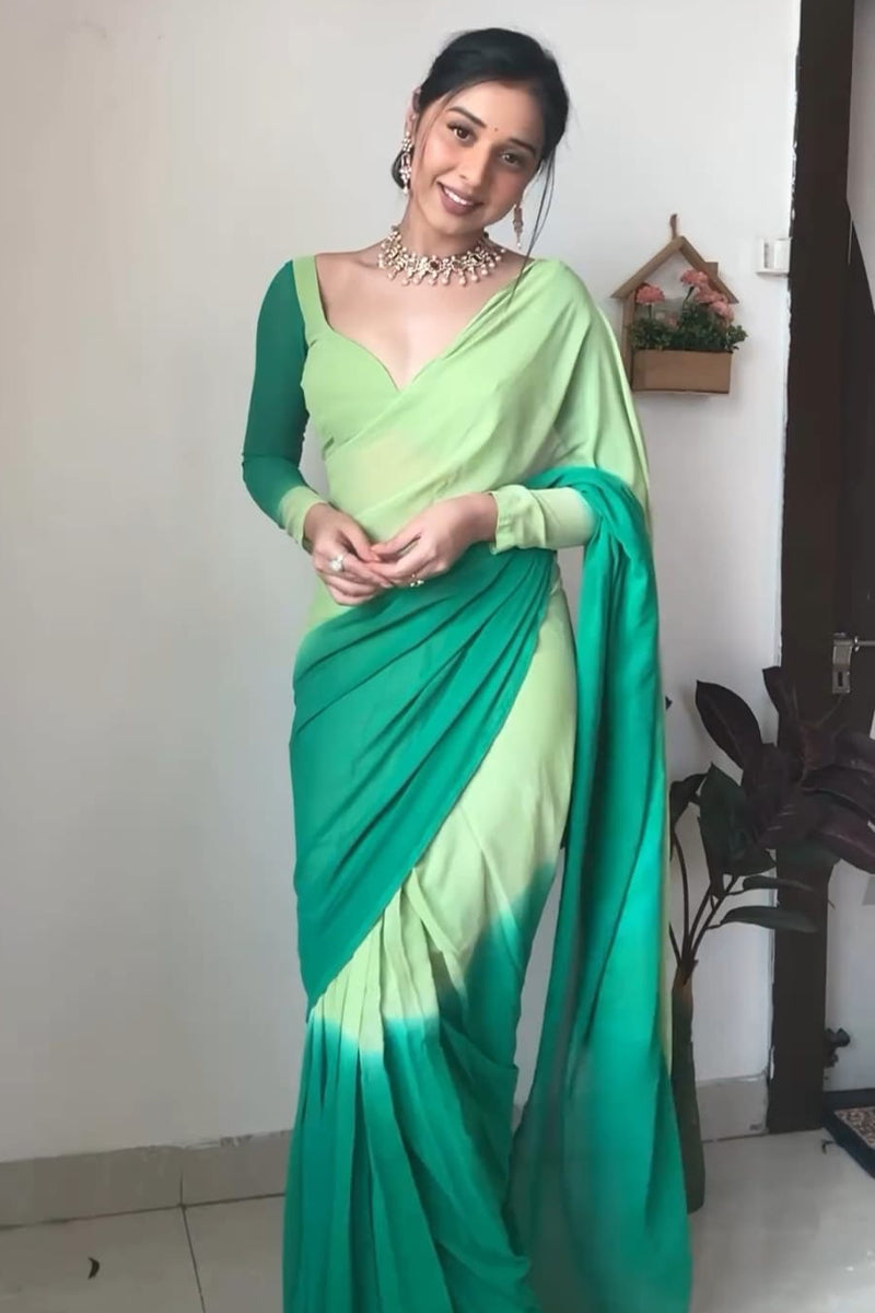 Beloved One Minute Ready To Wear Peacock Green Georgette Saree