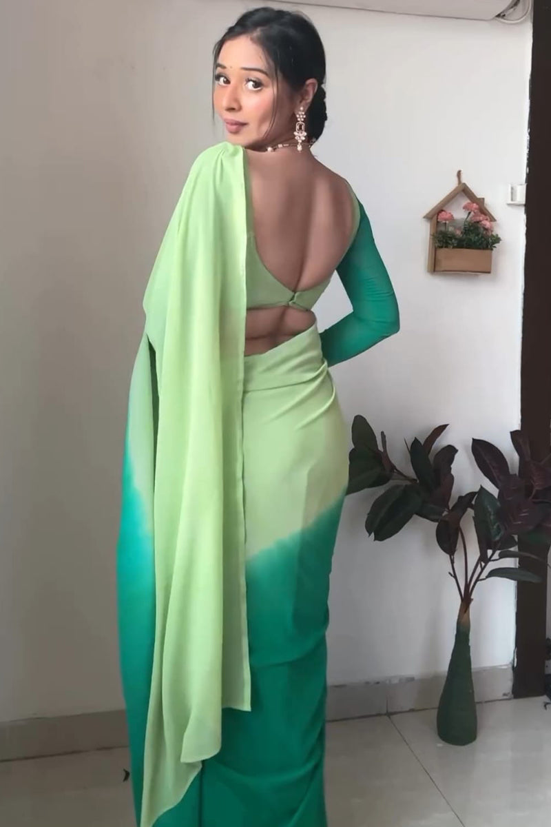 Beloved One Minute Ready To Wear Peacock Green Georgette Saree