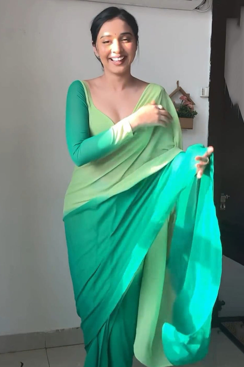 Beloved One Minute Ready To Wear Peacock Green Georgette Saree