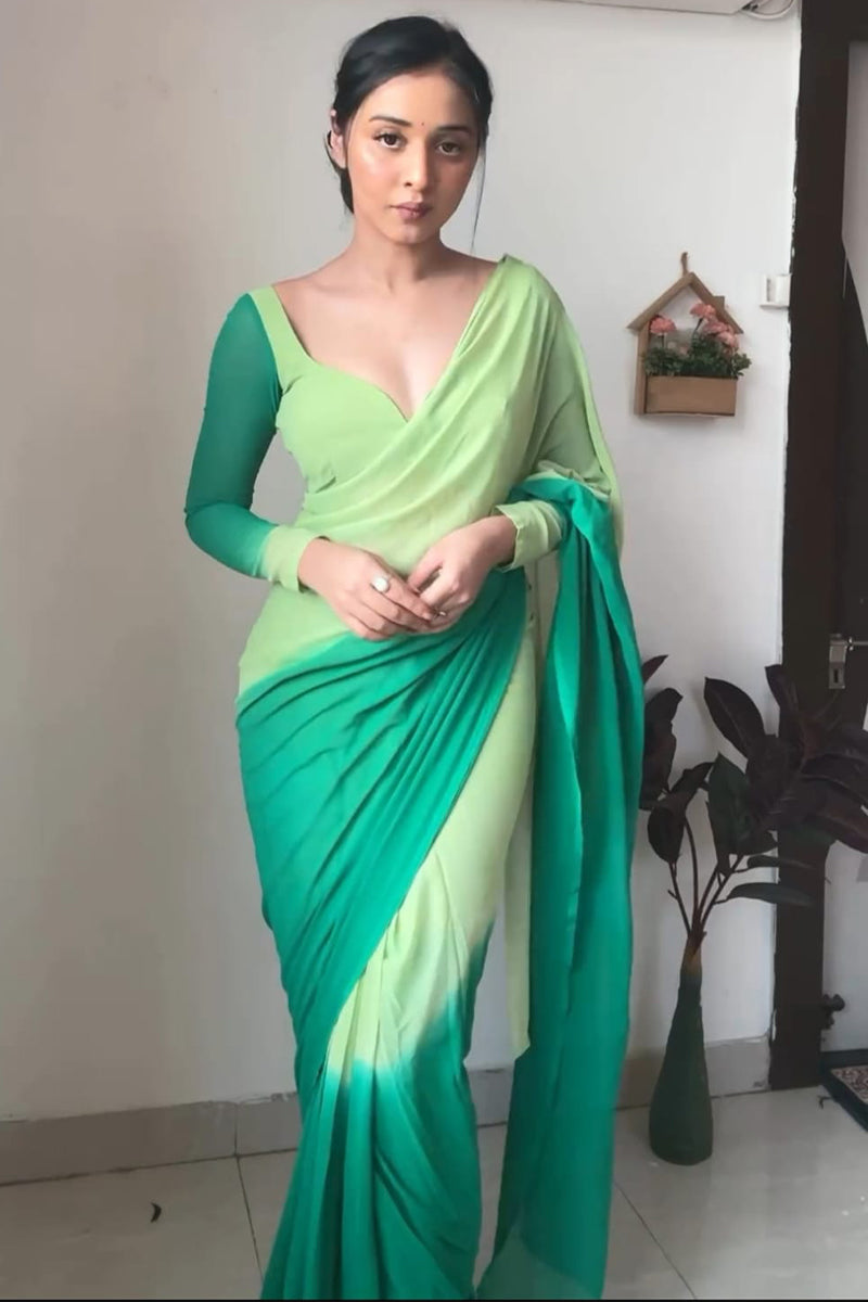 Beloved One Minute Ready To Wear Peacock Green Georgette Saree