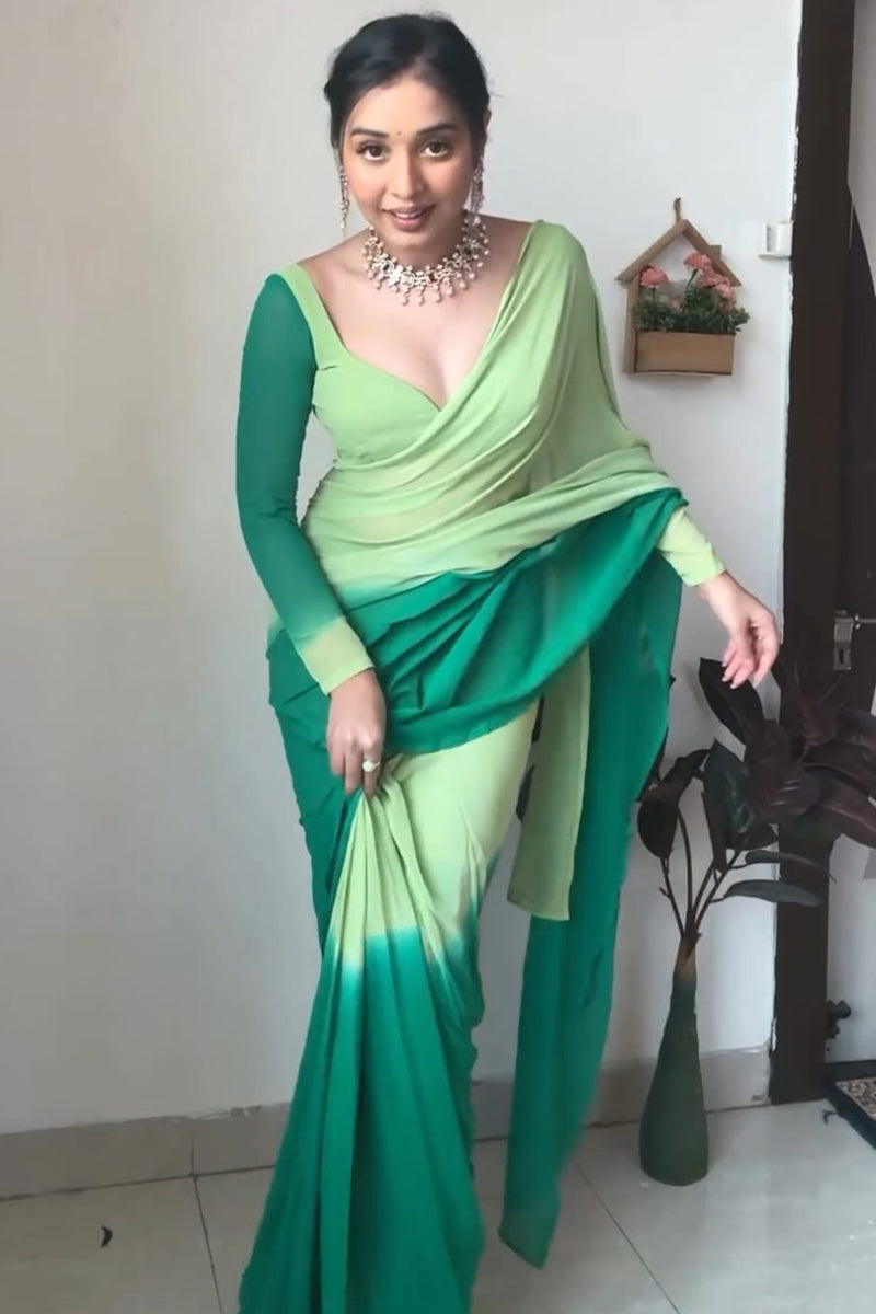 Beloved One Minute Ready To Wear Peacock Green Georgette Saree