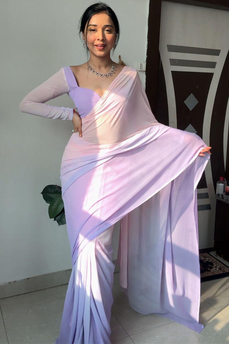 Allure One Minute Ready To Wear Lavender And Pink Georgette Saree