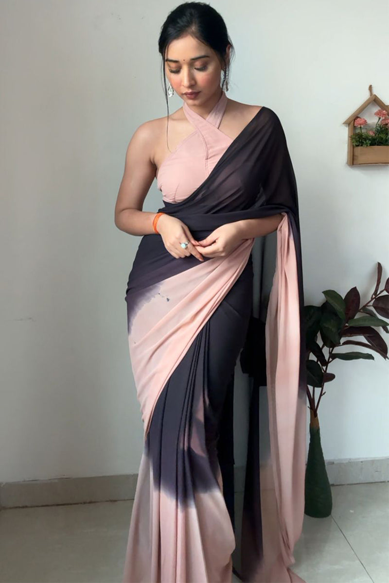 Angelic One Minute Ready To Wear Black And Peach Georgette Saree