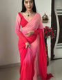 Adore One Minute Ready To Wear Red And Baby Pink Georgette Saree