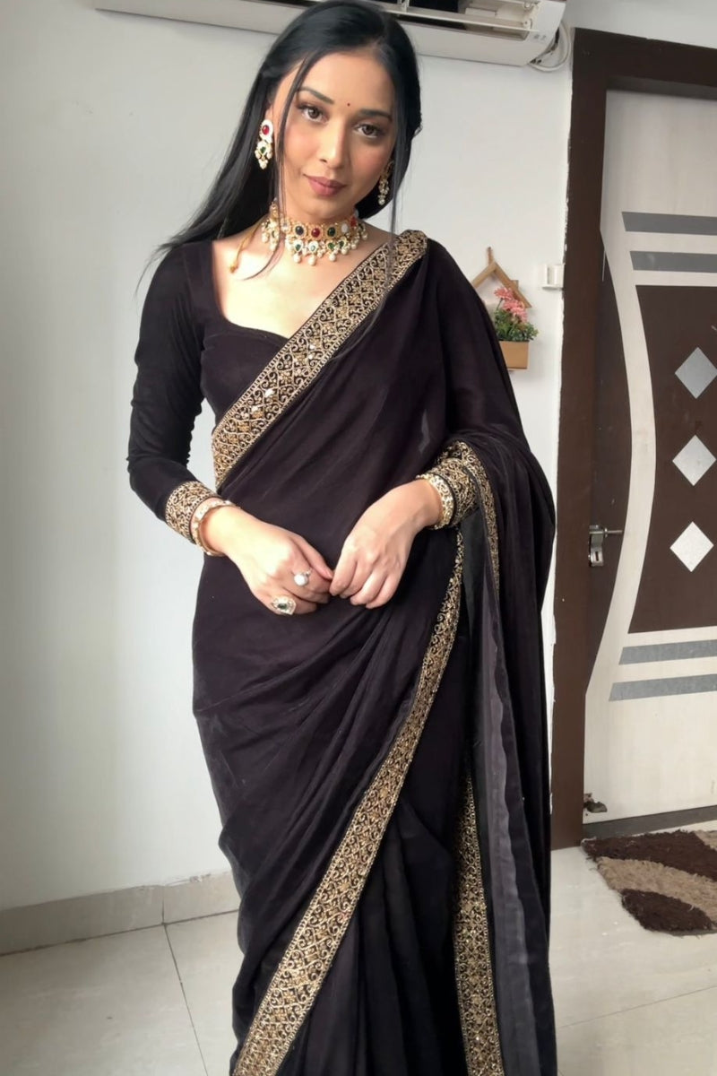 Brilliance One Minute Ready To Wear Black Velvet Saree