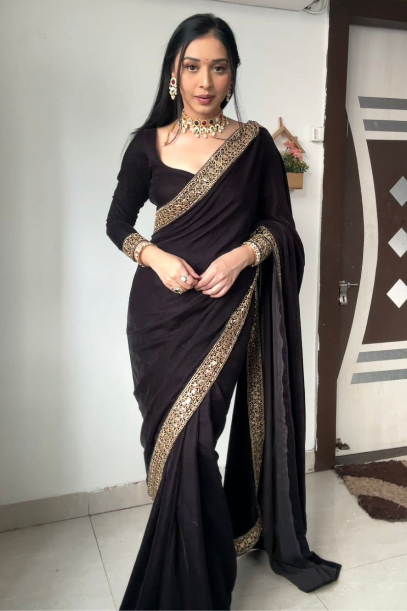 Brilliance One Minute Ready To Wear Black Velvet Saree