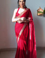 Glistening One Minute Ready To Wear Red Velvet Saree