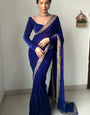 Adoration One Minute Ready To Wear Royal Blue Velvet Saree