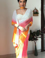 Glisten One Minute Ready To Wear Yellow And Pink Georgette Saree