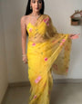 Lovable One Minute Ready To Wear Yellow Organza Saree