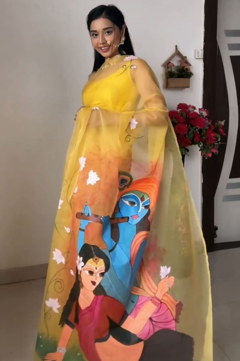 Daisy One Minute Ready To Wear Yellow Organza Saree