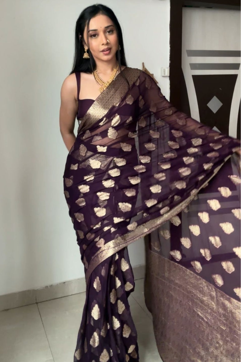 Freshly One Minute Ready To Wear Purple Cotton Silk Saree