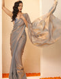 Captivating Grey Partywear Fancy Silk Saree With Stitched Blouse Piece