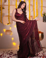 Comfort Maroon Partywear Fancy Silk Saree With Stitched Blouse Piece