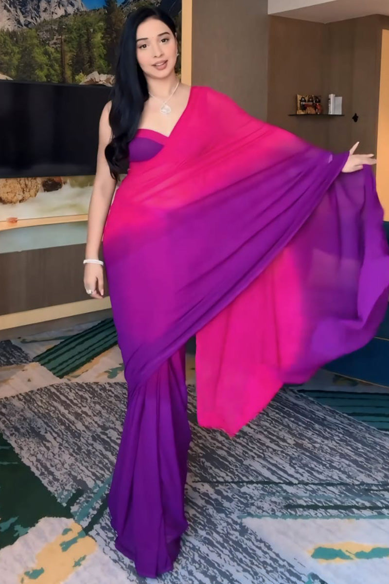 Glowly One Minute Ready To Wear Pink And Purple Georgette Saree