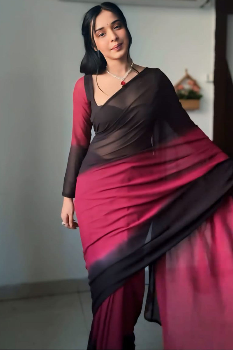 Dazzle One Minute Ready To Wear Black And Maroon Georgette Saree