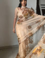 Glorious One Minute Ready To Wear Beige Organza Saree