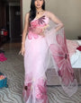 Flourish One Minute Ready To Wear Baby Pink Organza Saree