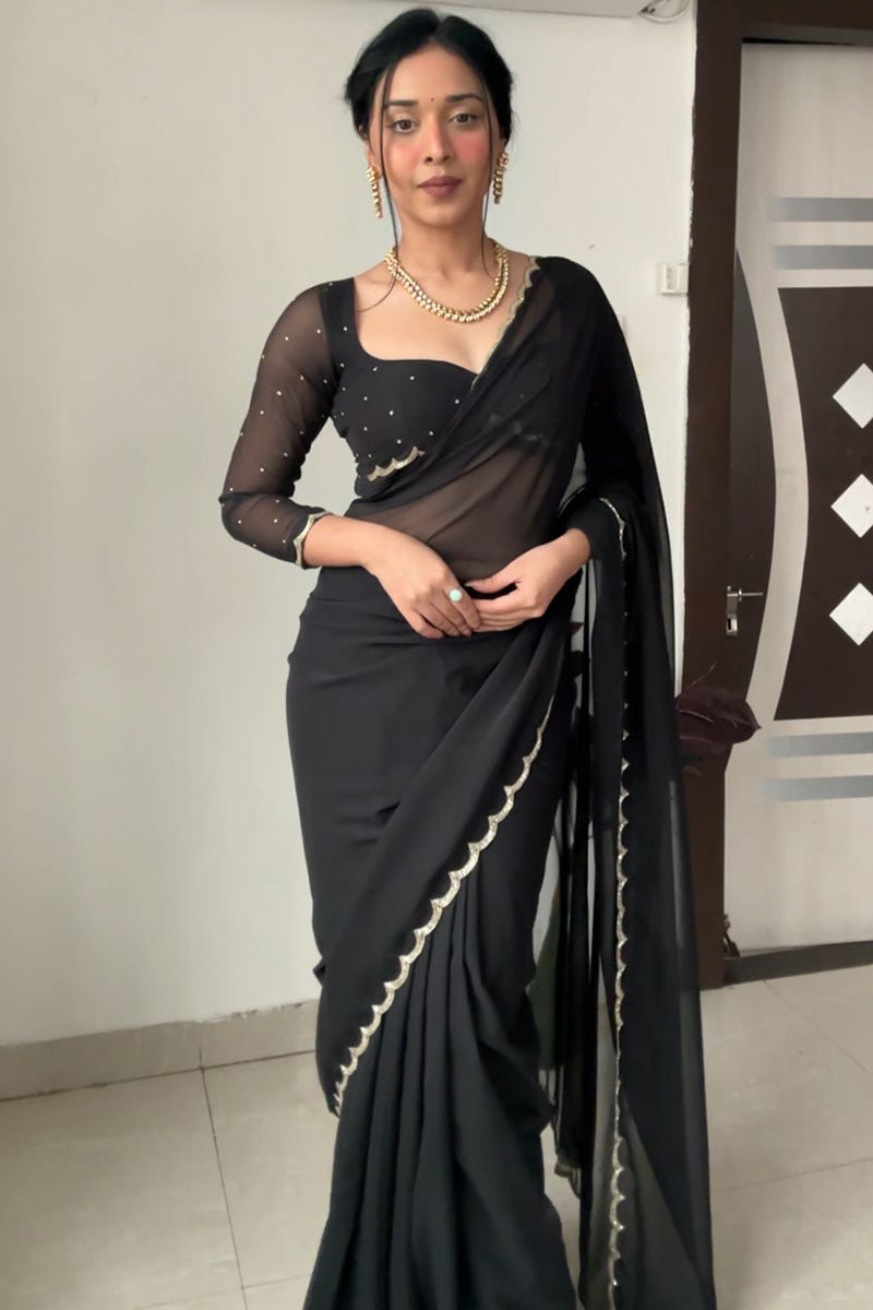 Comfort One Minute Ready To Wear Black Georgette Saree