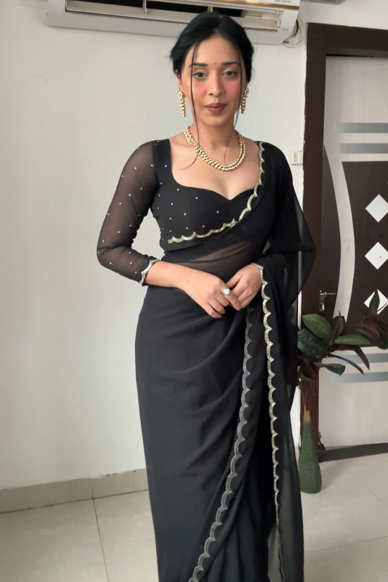 Comfort One Minute Ready To Wear Black Georgette Saree