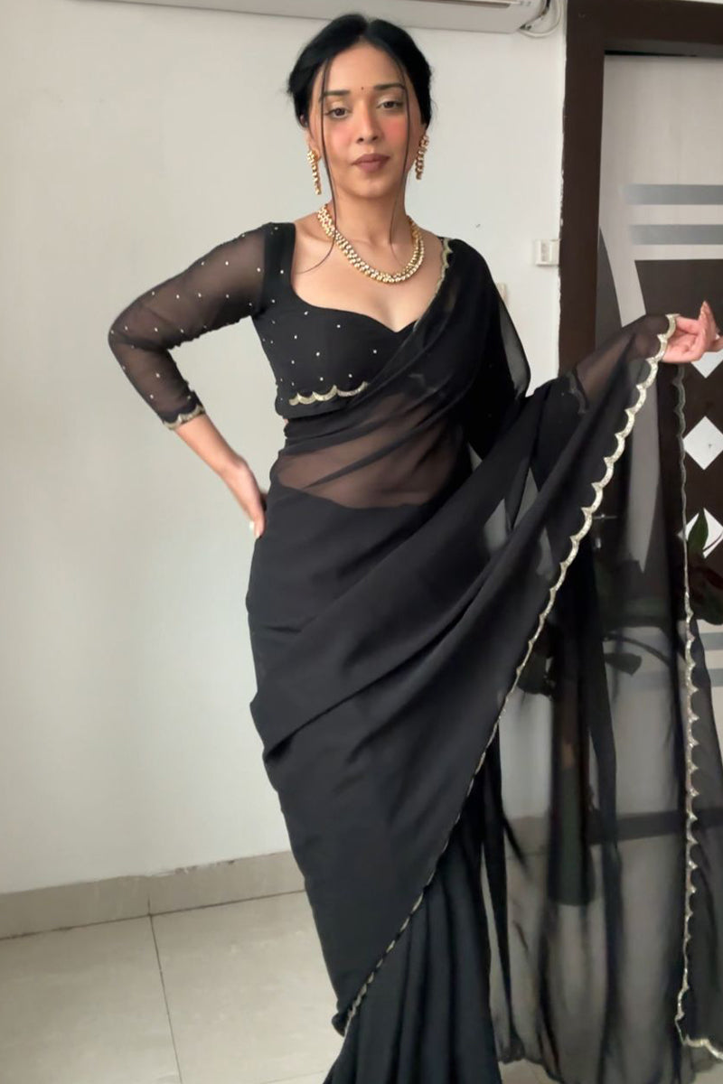 Comfort One Minute Ready To Wear Black Georgette Saree