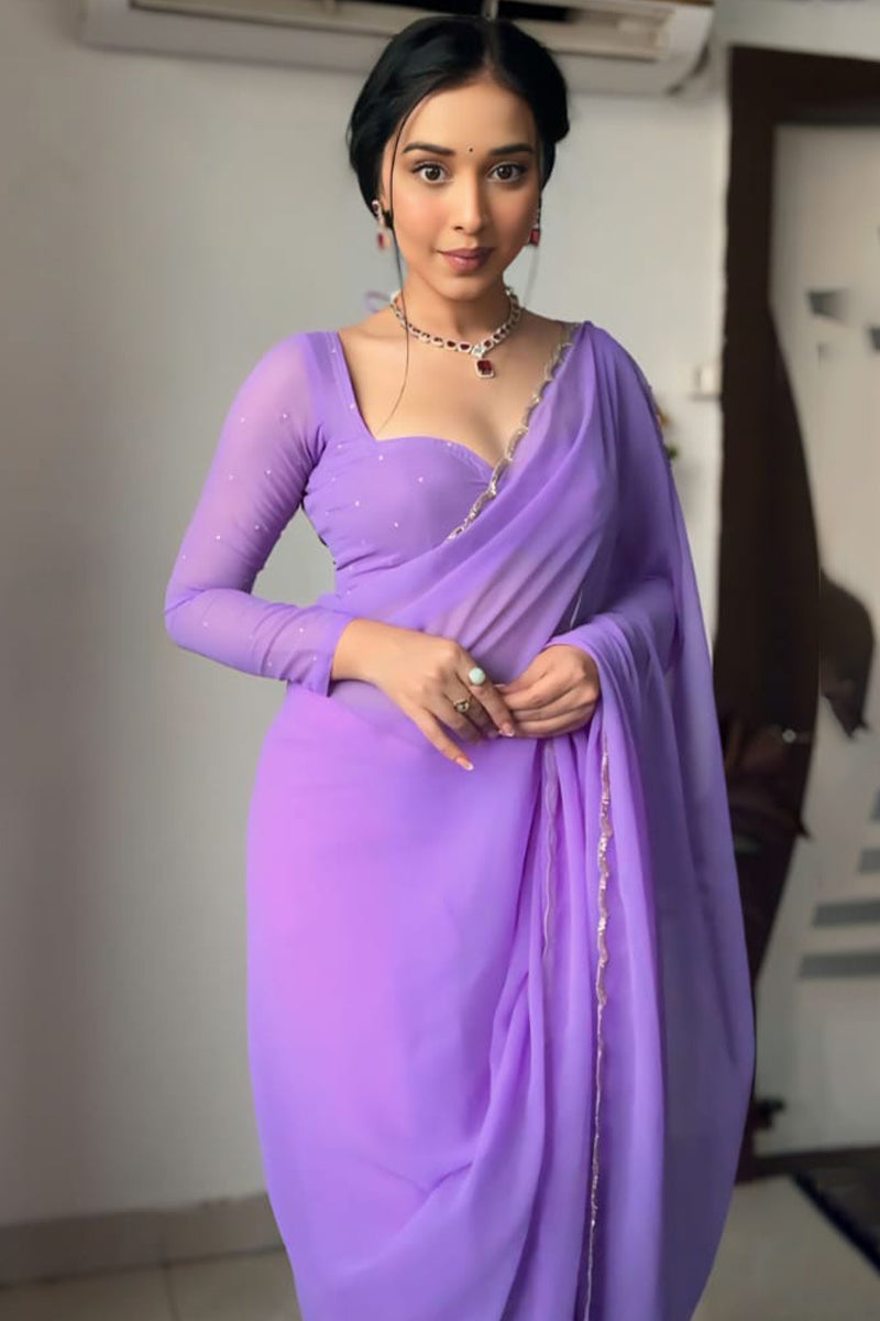 Lushful One Minute Ready To Wear Lavender Georgette Saree