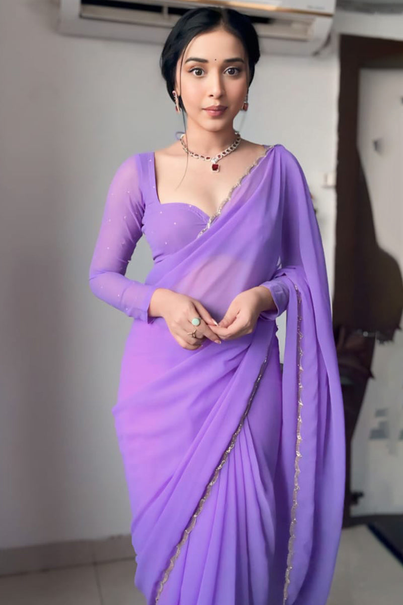 Lushful One Minute Ready To Wear Lavender Georgette Saree