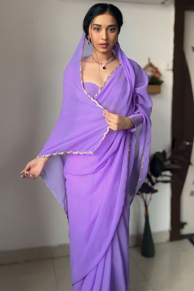 Lushful One Minute Ready To Wear Lavender Georgette Saree