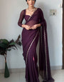 Pearled One Minute Ready To Wear Purple Georgette Saree