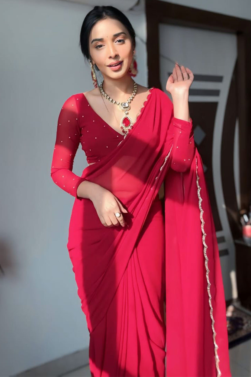 Bloomlet One Minute Ready To Wear Red Georgette Saree