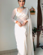 Dove One Minute Ready To Wear White Georgette Saree