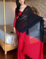 Ravishing One Minute Ready To Wear Red And Black Georgette Saree