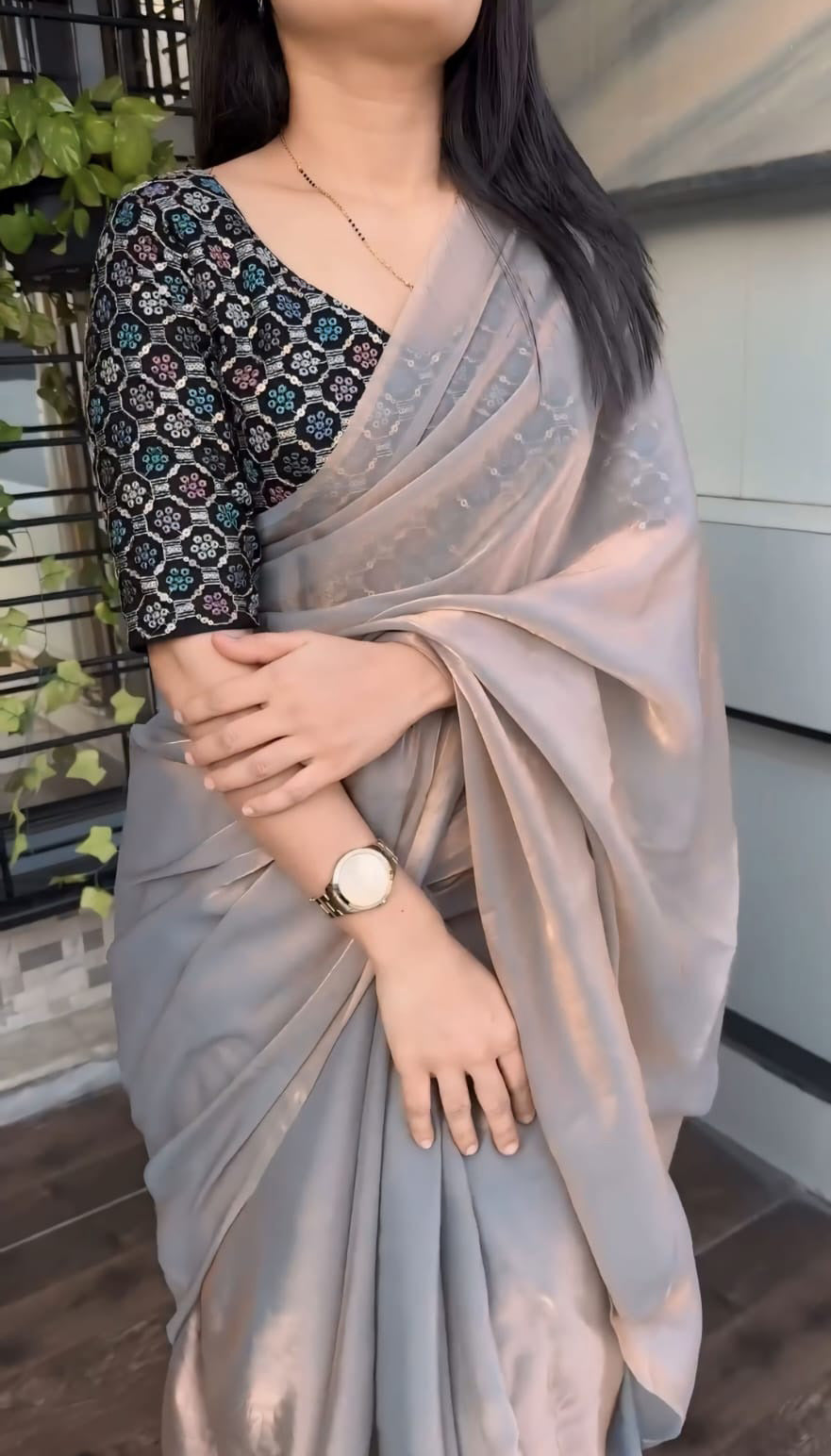 Gilded Grey Fancy Silk Saree With Blouse Piece