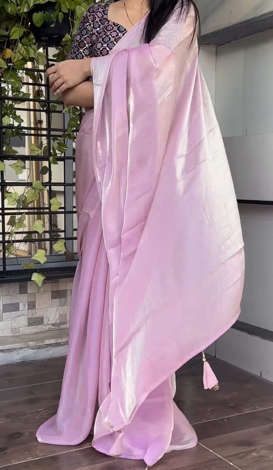 Bloomlet Pink Fancy Silk Saree With Blouse Piece