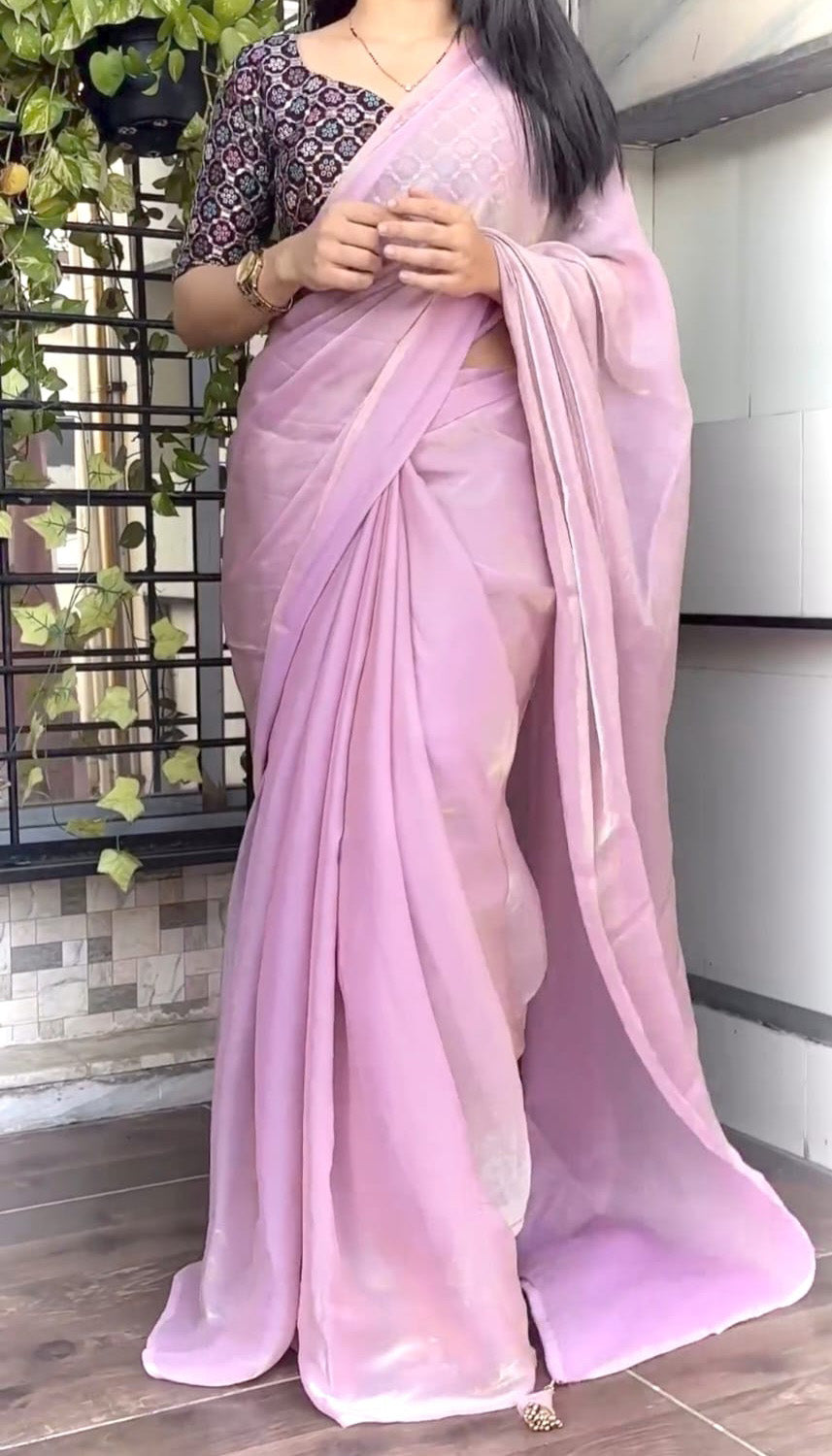 Bloomlet Pink Fancy Silk Saree With Blouse Piece