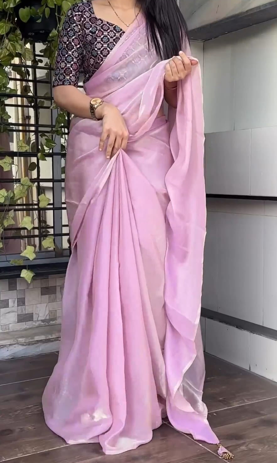 Bloomlet Pink Fancy Silk Saree With Blouse Piece