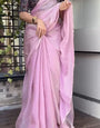 Bloomlet Pink Fancy Silk Saree With Blouse Piece