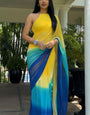 Posh One Minute Ready To Wear Yellow And Blue Georgette Saree