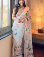 Enchantment One Minute Ready To Wear Off White Organza Saree