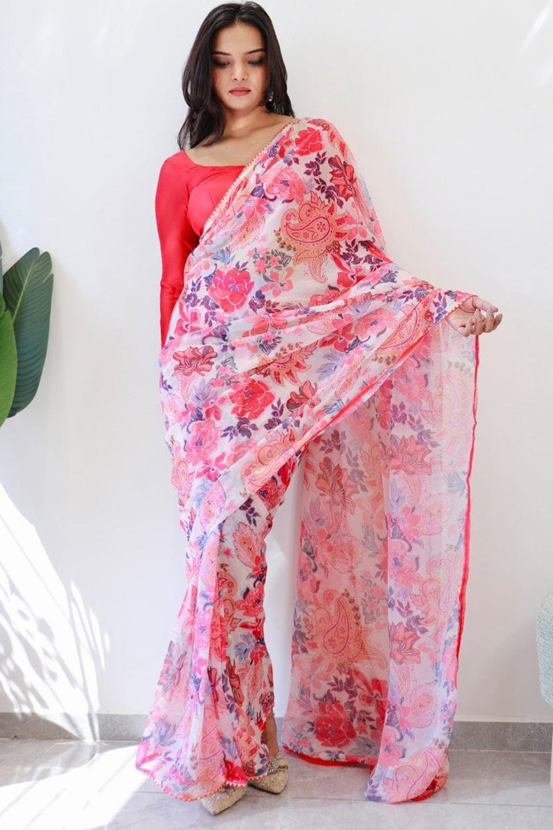 Lumina One Minute Ready To Wear Pink Georgette Saree