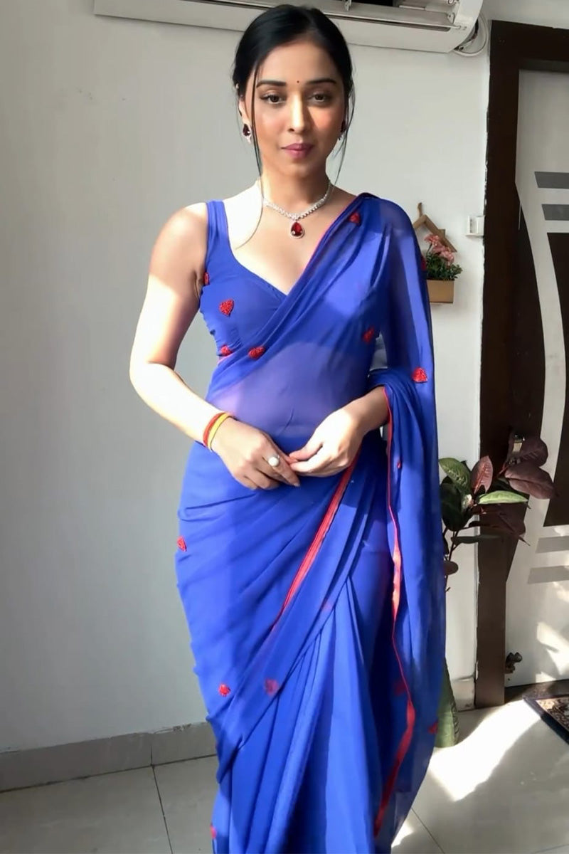 Adorn One Minute Ready To Wear Blue Georgette Saree