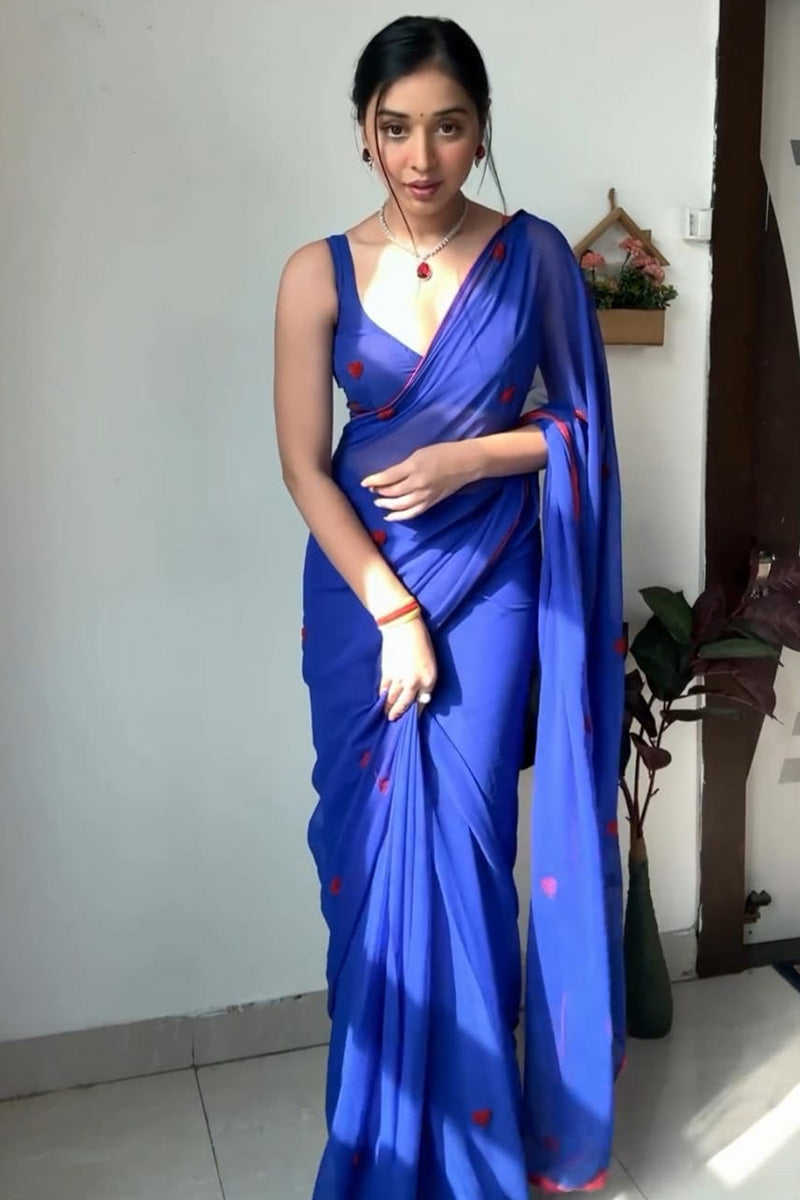 Adorn One Minute Ready To Wear Blue Georgette Saree