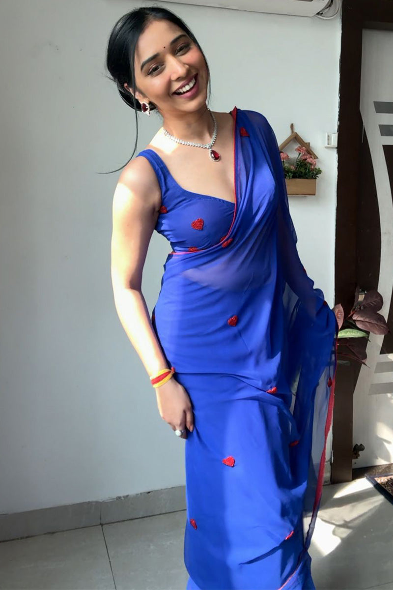 Adorn One Minute Ready To Wear Blue Georgette Saree