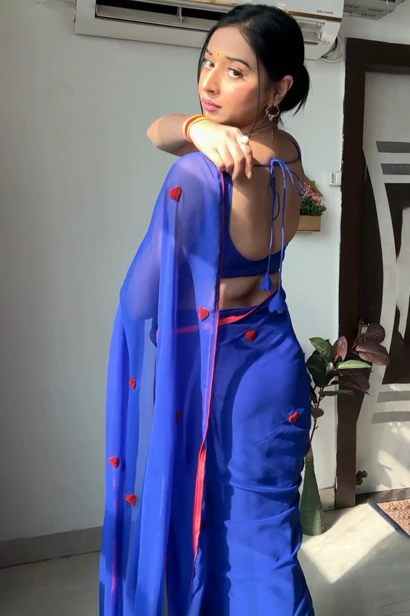 Adorn One Minute Ready To Wear Blue Georgette Saree