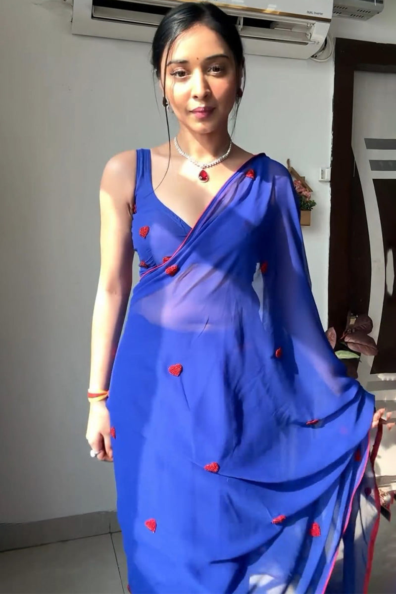 Adorn One Minute Ready To Wear Blue Georgette Saree