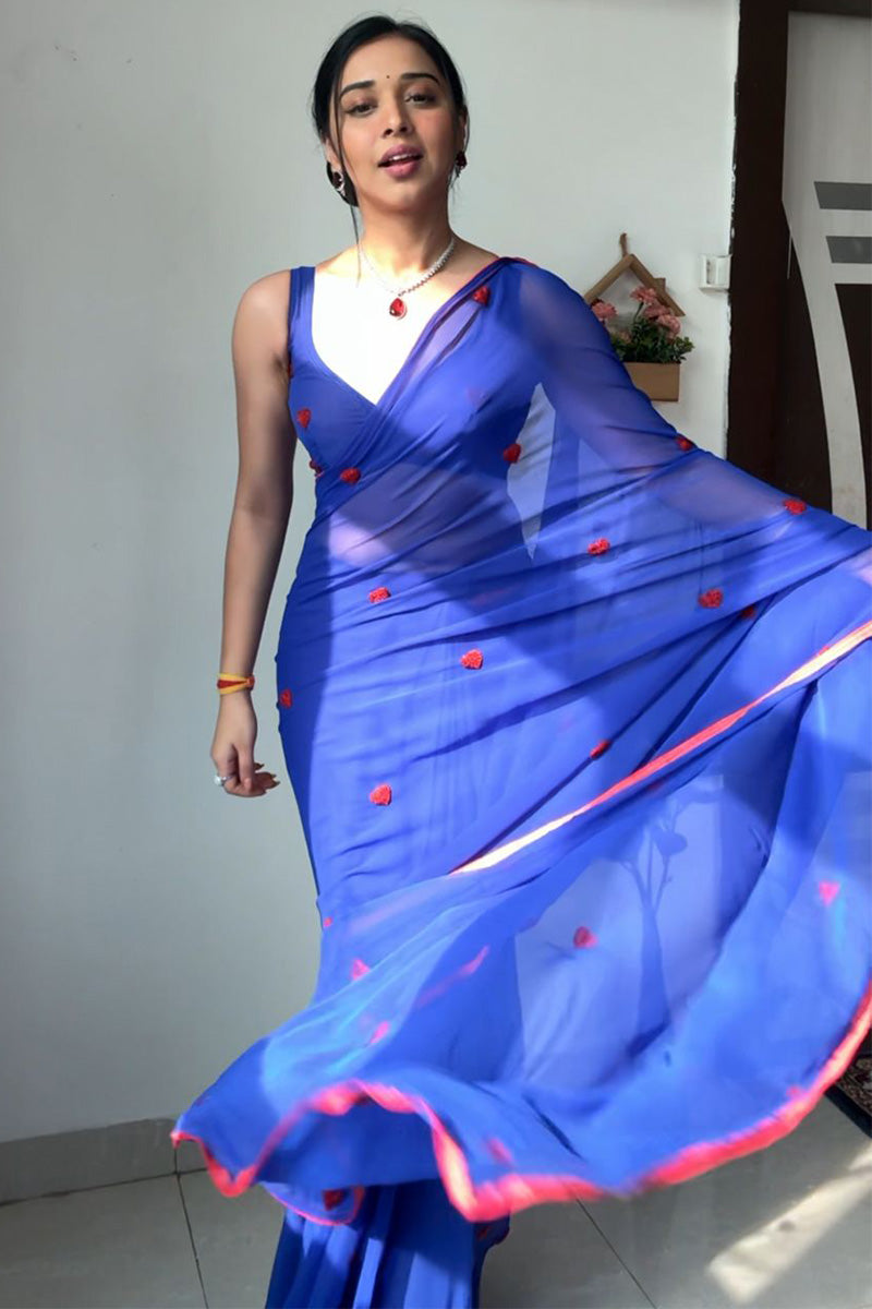 Adorn One Minute Ready To Wear Blue Georgette Saree