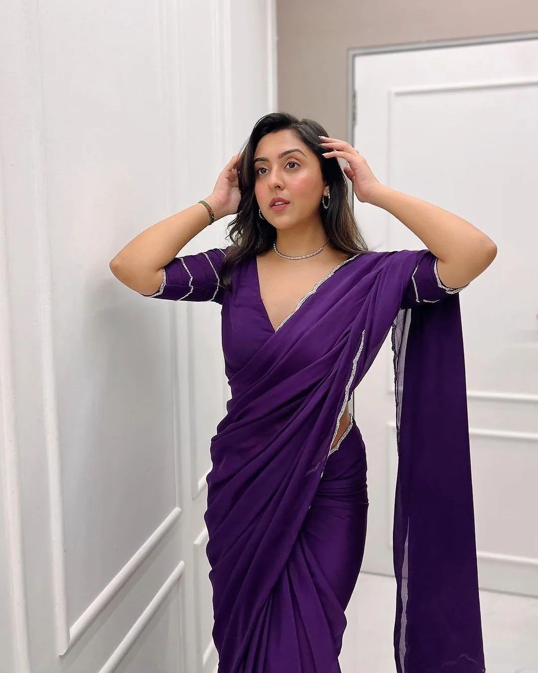 Etherealize One Minute Ready To Wear Purple Georgette Saree