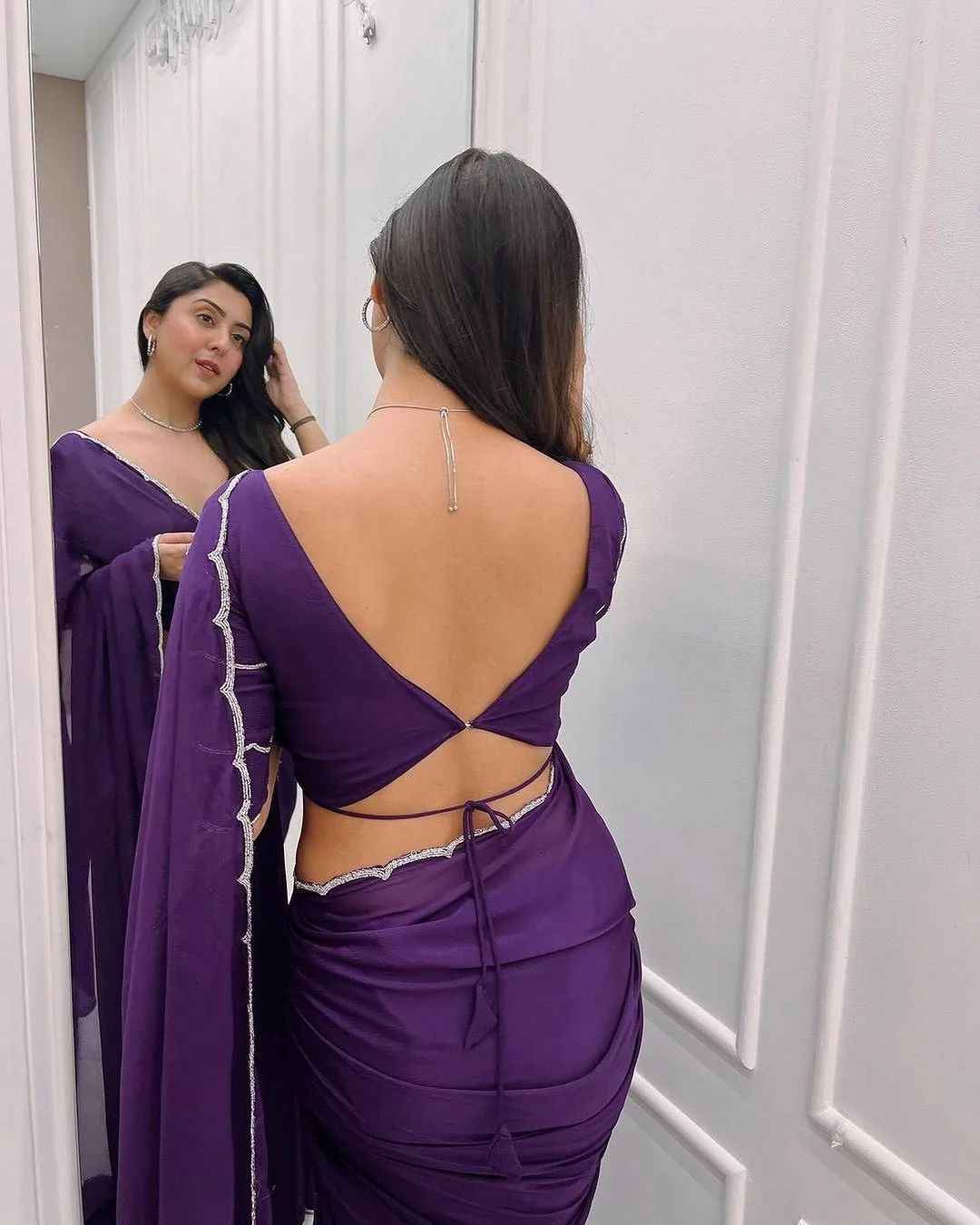 Etherealize One Minute Ready To Wear Purple Georgette Saree