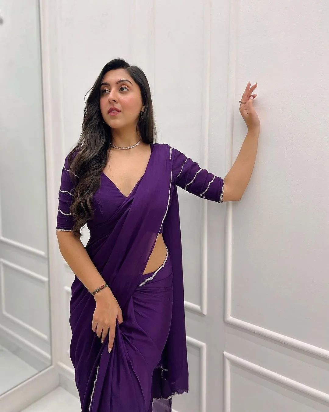 Etherealize One Minute Ready To Wear Purple Georgette Saree