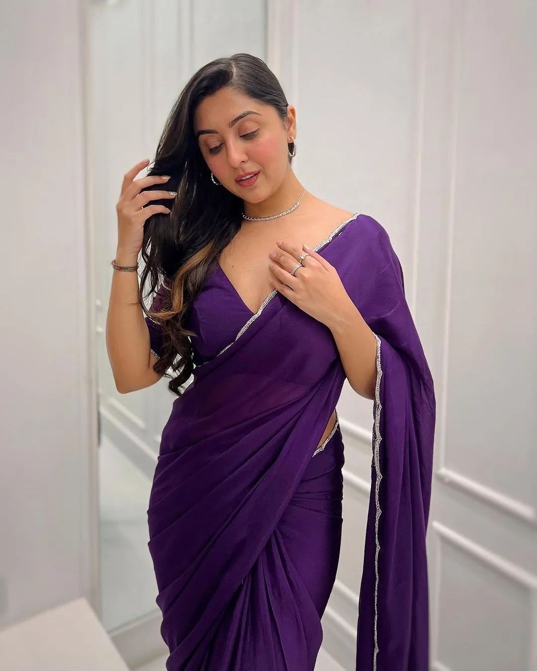 Etherealize One Minute Ready To Wear Purple Georgette Saree